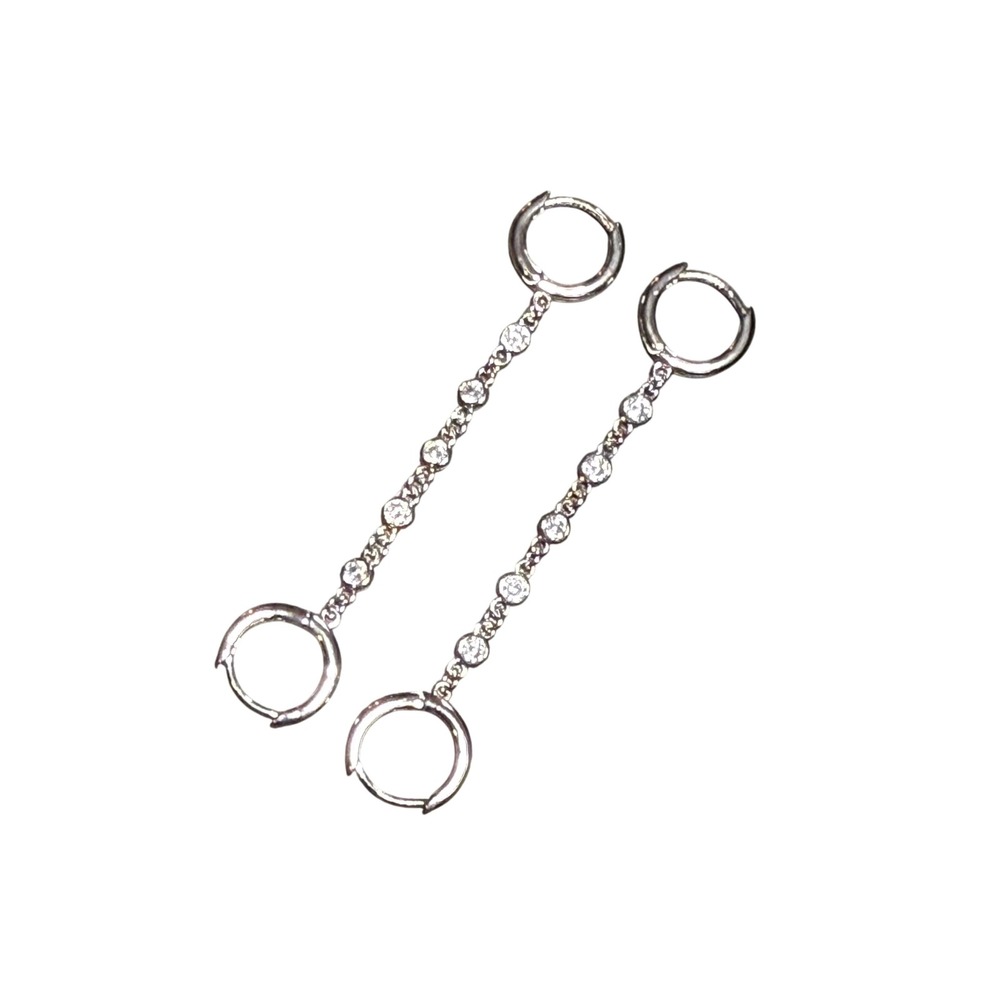 PAVOI Dangle Drop Earrings Crystal Chain Hoop Earrings Silver Tone‎